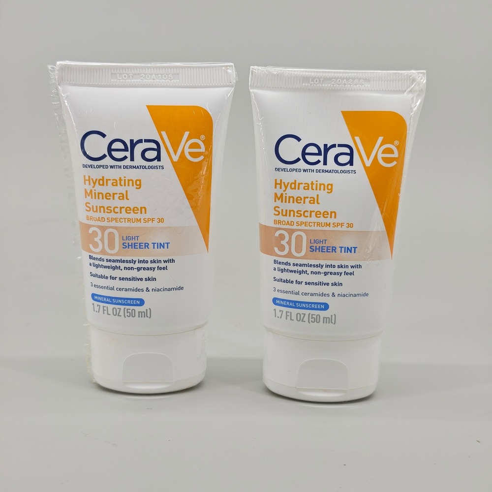 CeraVe Hydrating Mineral Sunscreen SPF 30 Light Sheer Tint 1.7oz 2 PK Exp 12/27